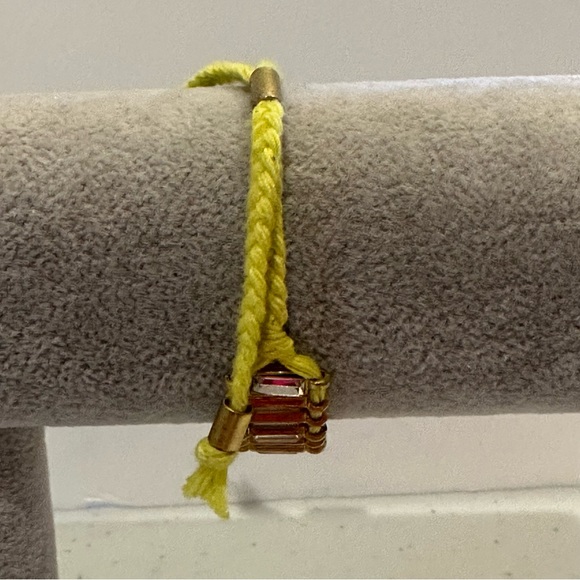 J. Crew Bracelet - yellow string adjustable w/ gold & clear baguette crystals - Picture 11 of 14